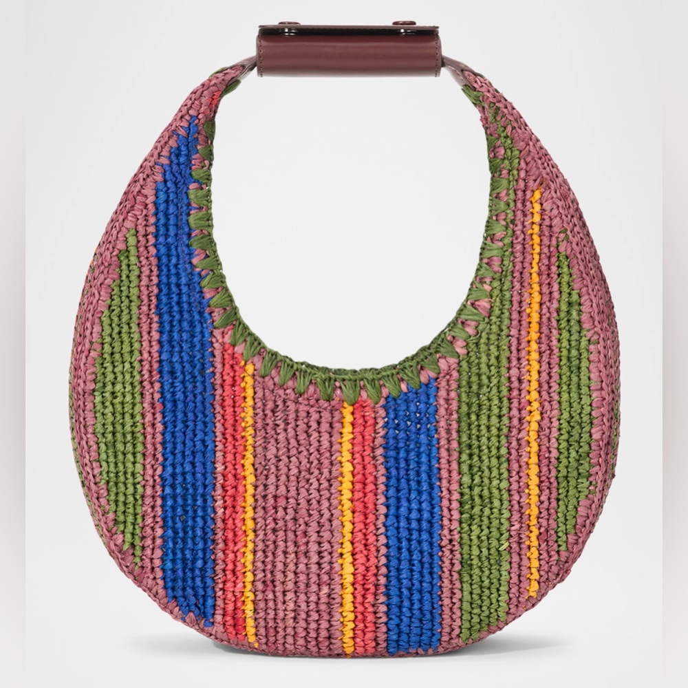 Price Firm - STAUD Moon Striped Raffia Shoulder Bag in Multi